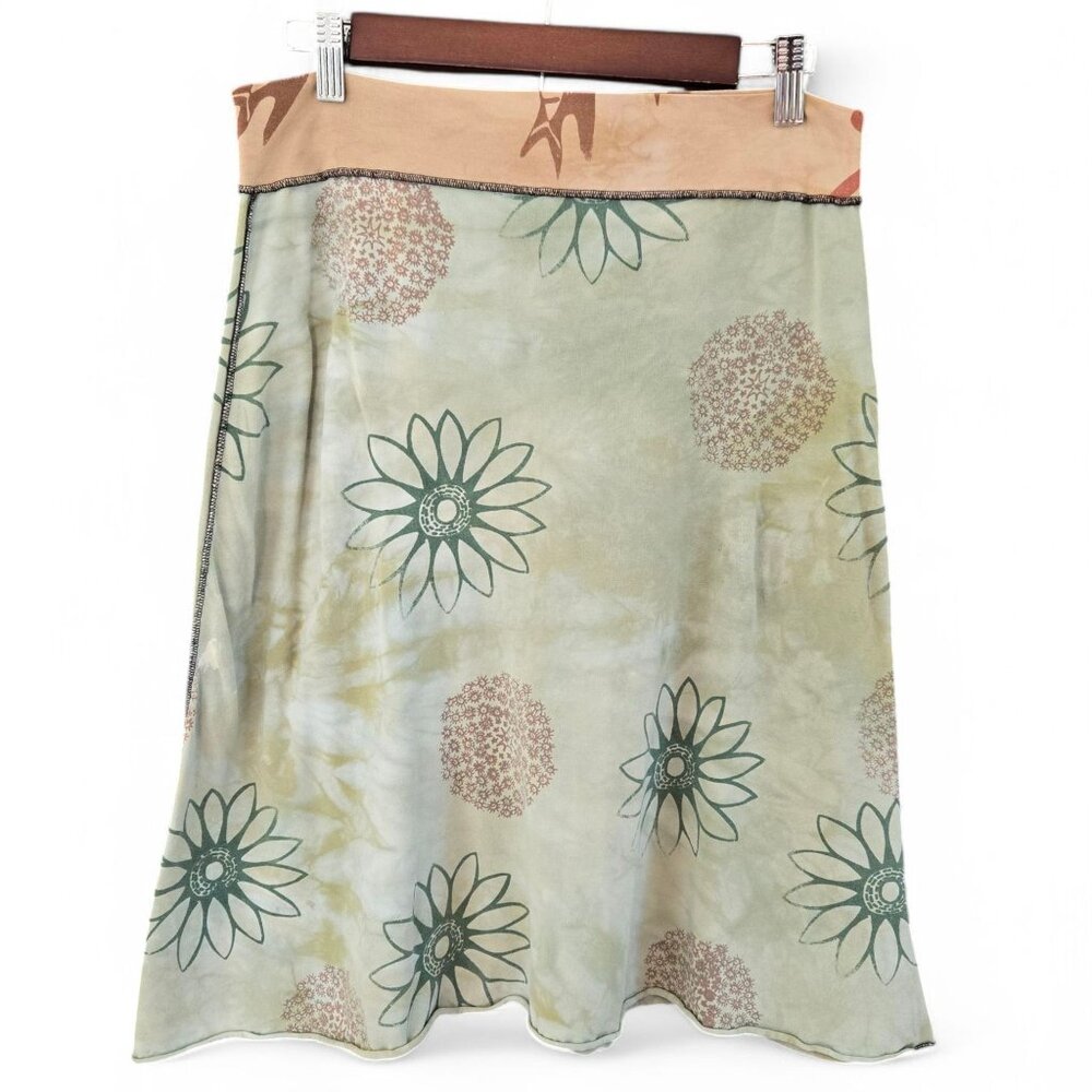 Boho Floral Knit Yoga Skirt Elastic Waist Earthtone Floral Print Womens